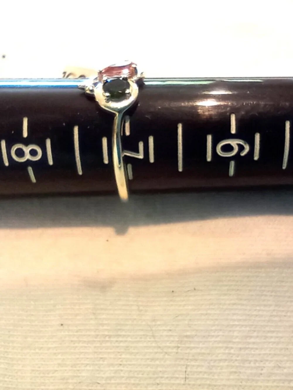 Delicate heart ring, pink & green tourmaline (natural), .925 silver, size 7 - Picture 3 of 7